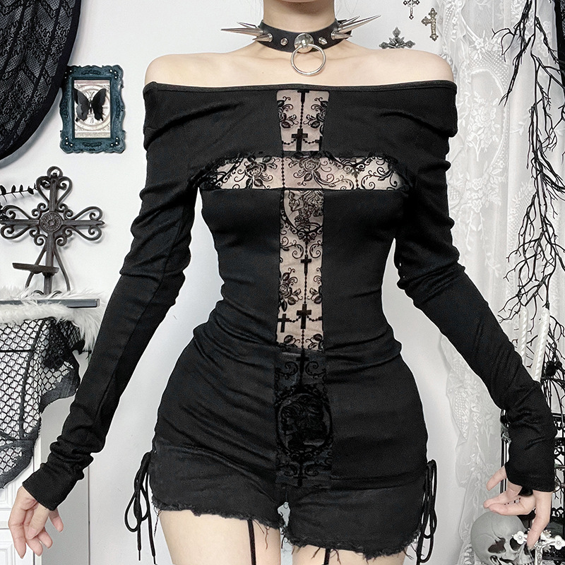 XS24280 Street Style Long Sleeve Cross Contrast Color Stitching Top Women's Halloween Sexy Spice Girls All-match T-shirt XS24280 Street Style Long Sleeve Cross Contrast Color Stitching Top Women's Halloween Sexy Spice Girls All-match T-shirt