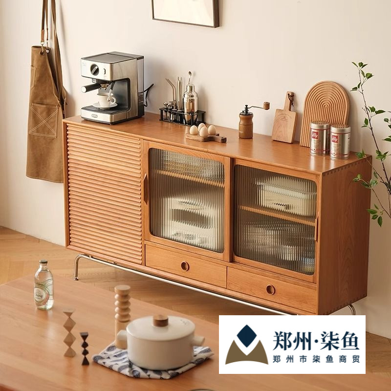 Nordic Solid Wood Sideboard, Medieval Simple Living Room Entrance Cabinet, Wine Cabinet, Japanese Glass Tea Cabinet, Storage Cabinet