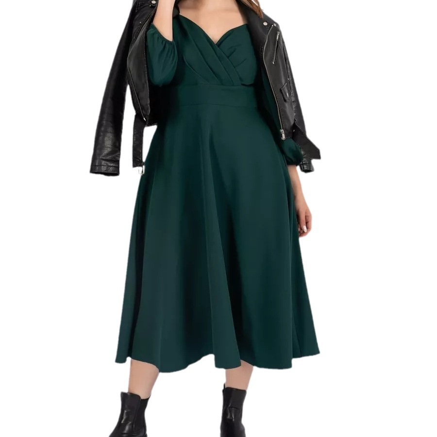 23105 Comercio exterior ropa de mujer estación independiente primavera moda cuello en V cintura apretada puff manga temperamento vestido mujeres con bolsillos