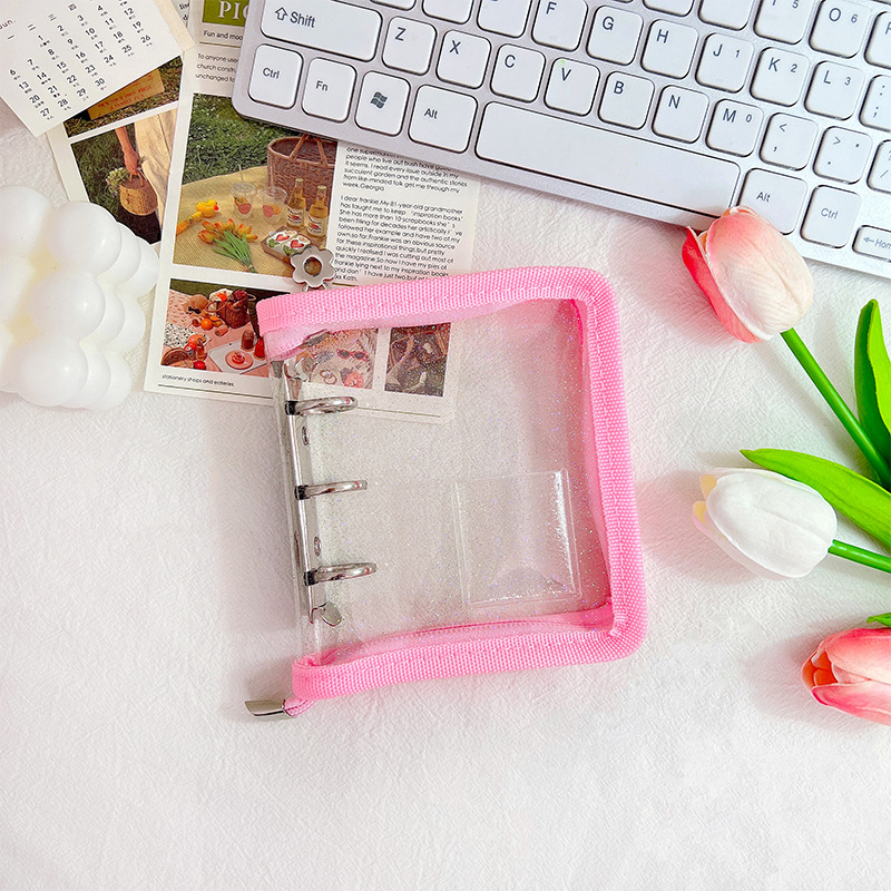 Mini cremallera de color concha de libro de hojas sueltas 3 agujeros de metal clip de hojas sueltas PVC mano libro chica cuaderno al por mayor