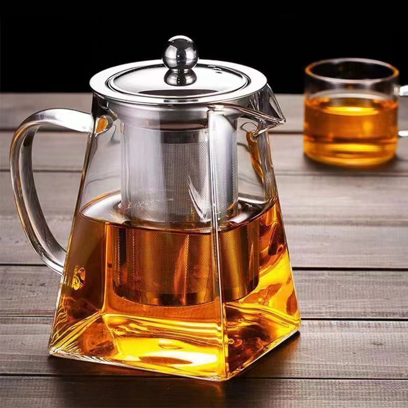 Tetera de vidrio borosilicato - Con filtro de acero inoxidable, dispensador de té, juego de té Kung Fu redondo, disponible en stock.