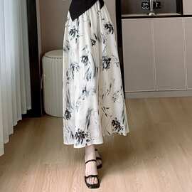 新中式套装国风夏季新款气质盘扣水墨画半身裙两件套连衣裙长款