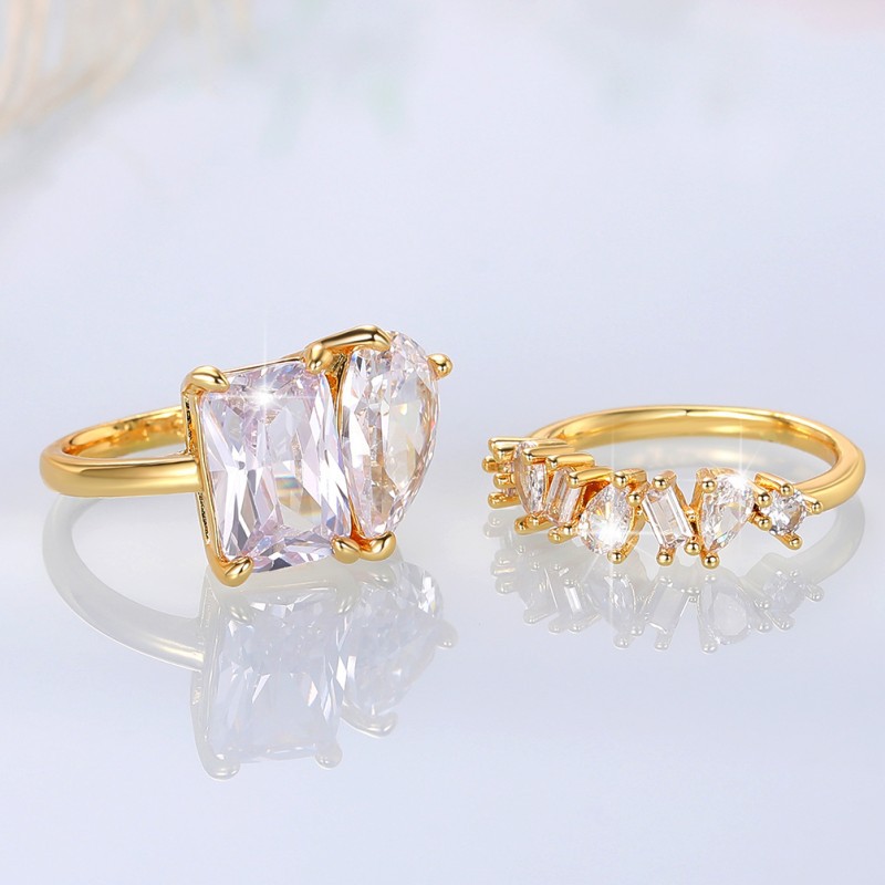 Ig Style Shiny Water Droplets Rectangle Copper Inlay Zircon Rings display picture 5