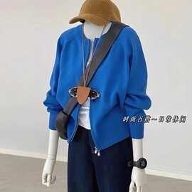 克莱因2025宽松蓝色针织衫上衣慵懒秋冬季针织开衫毛衣外套