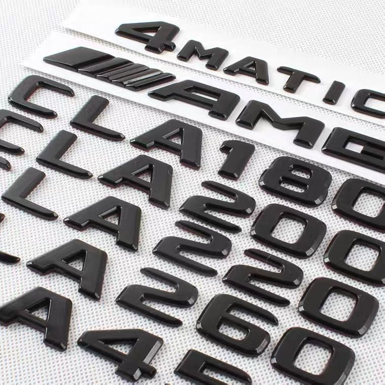Mercedes-Benz car emblem, CLA200, CLA220, CLA260, modified to CLA35, CLA45S, AMG, black lettering, rear emblem