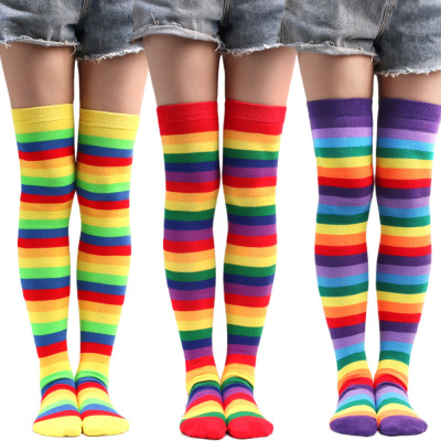 3 pairs Women young girls jazz dance stage performance Stockings cotton rainbow knee-length leg socks xmas birthday stage performance cosplay colorful striped socks