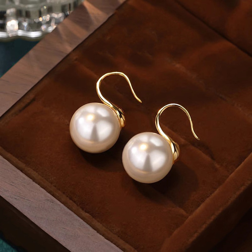 S925 Silver Needle Yellow Round Pearl Earrings for Women - Unique Design, High-End, Simple and Versatile Earrings - Best Selling