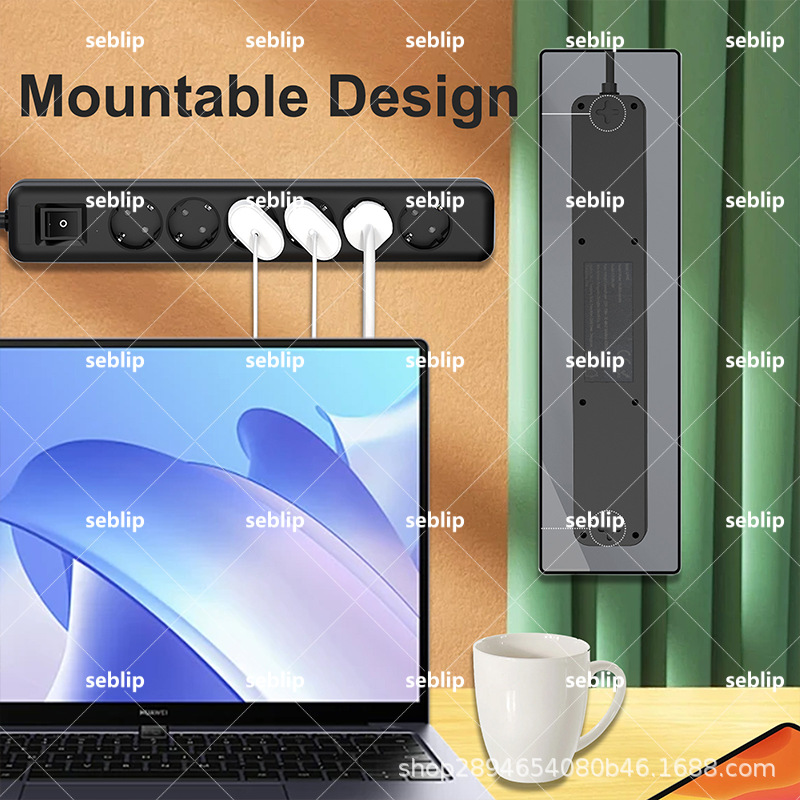 SEBLIP多插位USB排插欧规长款带万用插座多设备防雷击插拔顺滑