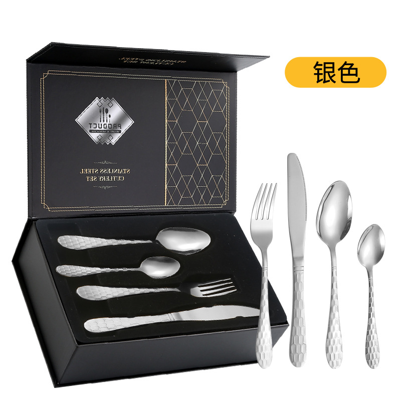 Productos de comercio electrónico transfronterizos cubiertos de acero inoxidable set de 24 piezas de cubo de agua cuatro piezas principales caja de regalo cuchillo de comida occidental set de tenedor y cuchara