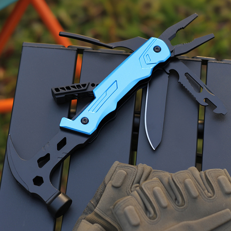 跨境批发多功能羊角锤钳便携防身露营家用维修刀钳锤子不锈钢组合