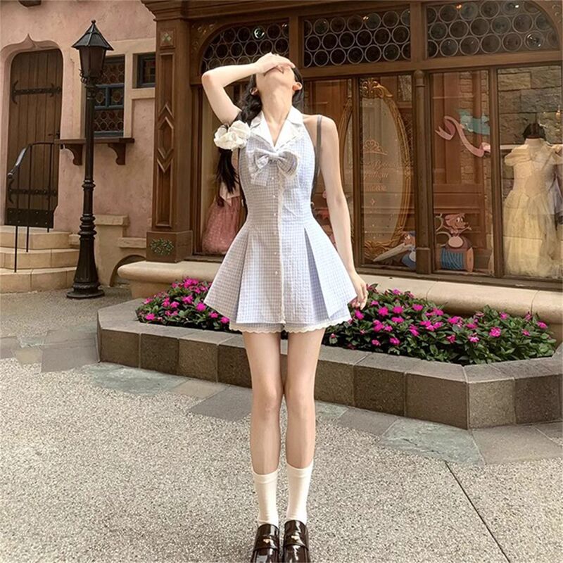 Elegant lady-style bow-tie sleeveless dress with a waist-cinching slimming effect, paired with a shirt and skirt-pants two-piece set Elegant lady-style bow-tie sleeveless dress with a waist-cinching slimming effect, paired with a shirt and skirt-pants two-piece set