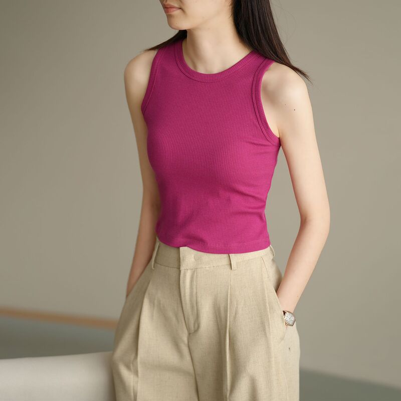 Spring and Summer Threaded Navel Vest Women's Outer Wear Slim-fit Slimming Korean Style Strap Base Shirt Sleeveless Top