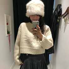 ~~~~~韩国小众八奶新款雪花圆领套头羊毛针织毛衣女短款上衣