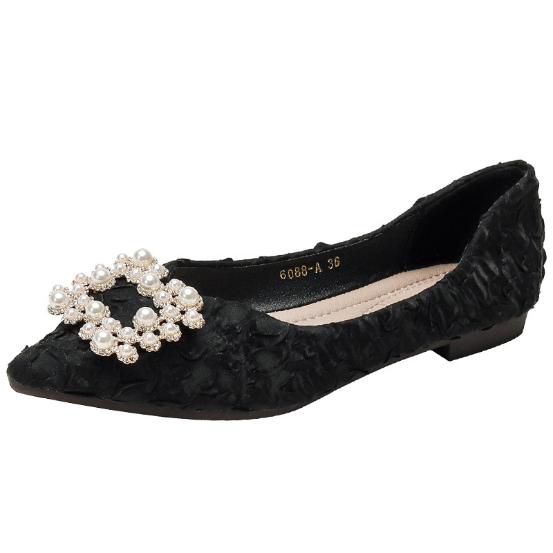Celebridad de Internet punta puntiaguda zapatos de una sola capa para mujeres 2023 nuevos zapatos de mujer de otoño zapatos planos de corte bajo rhinestone más bombas de las mujeres del tamaño 41-43