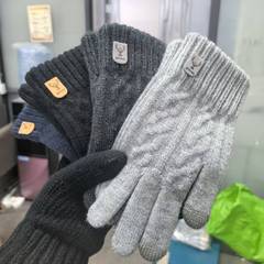男士手套冬季保暖简约羊驼绒加大码加厚骑行防寒男冬触屏针织保暖