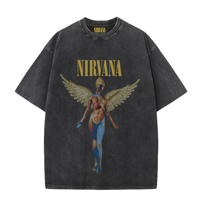 Nirvana banda de rock Nirvana Cobain cocoburn apenado lavado vintage batik camiseta suelta