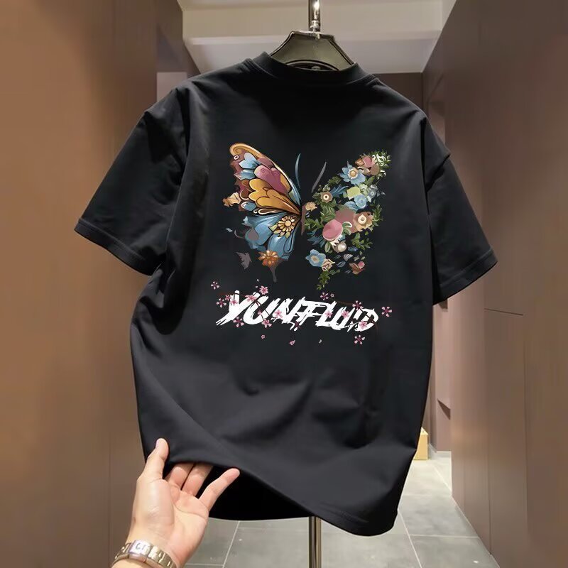 Herren T-shirt Mit Blumenmuster Und Schmetterling Baumwolle_voghion.com