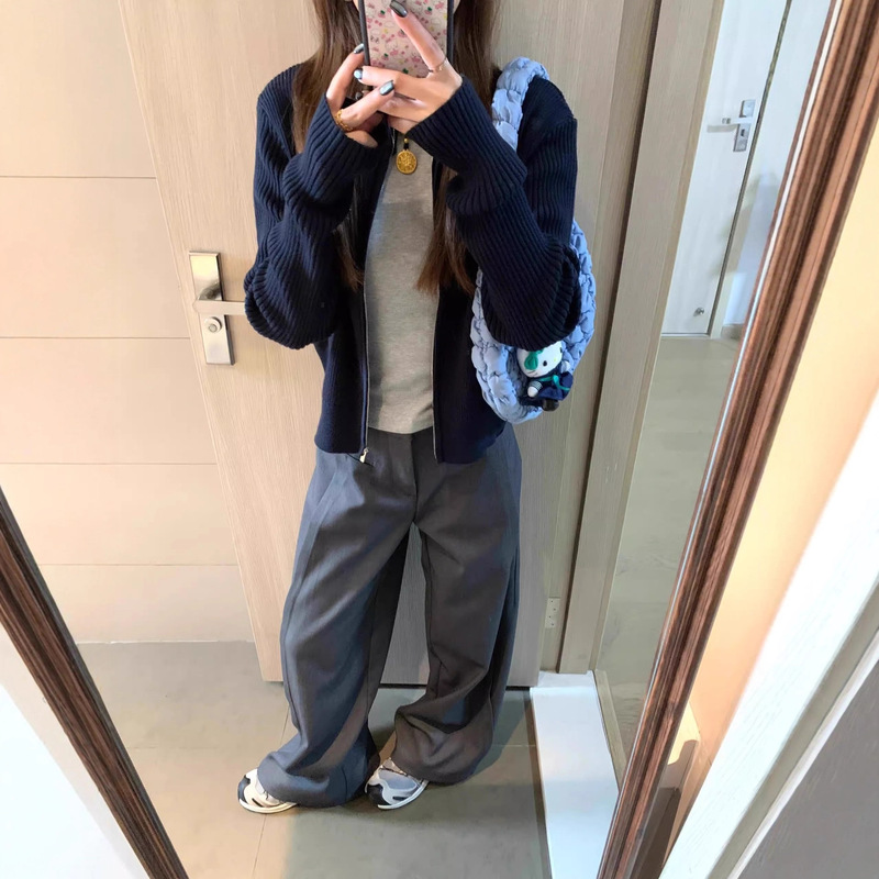 OOKSTUDIOS拉链毛衣针织开衫女2025秋季辣妹短款显瘦百搭外套潮|undefined