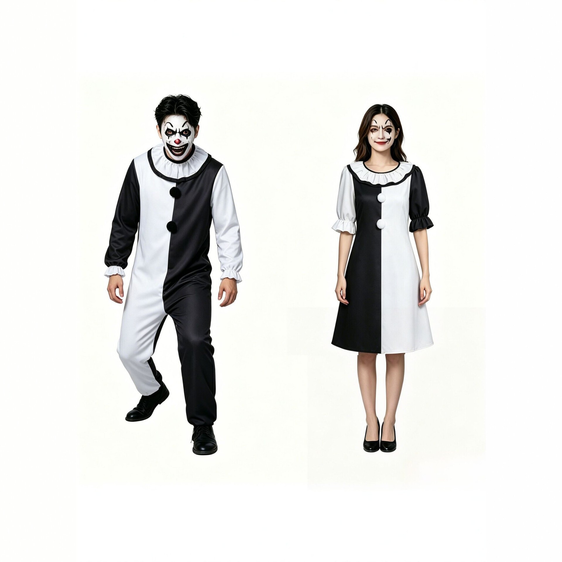 万圣节黑白双色小丑连体服阿特同款cosplay演出服恐怖角色扮演套