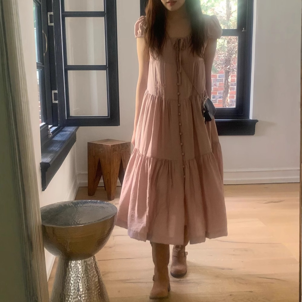 Summer cute elegant solid color long skirt