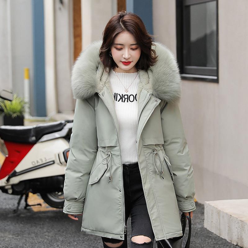 Fábrica parka de las mujeres de mediados de longitud 2023 invierno nuevo estilo coreano suelta gran cuello de piel de moda engrosada abrigo de algodón acolchado image 10
