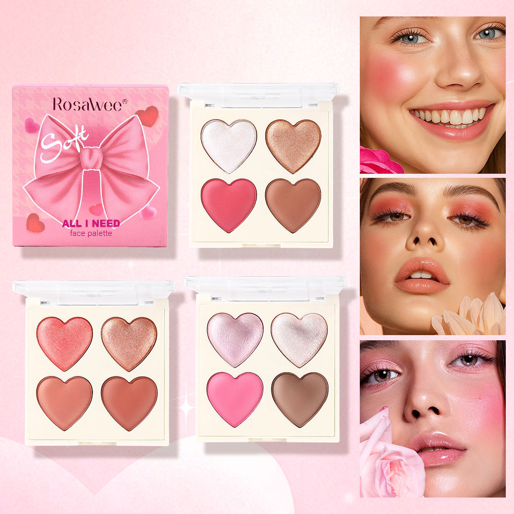 Xiyin Temu's Popular Four-Color High-Gloss Brightening Blush Palette Wholesale Natural Color-Enhancing Low-Saturation Pseudo-No-Makeup Rouge