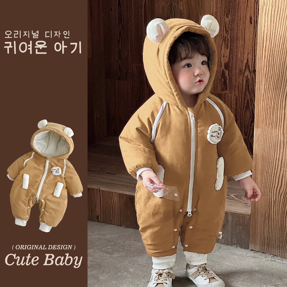 2024 invierno engrosado y cálido mono de bebé versión coreana de dibujos animados más mamelones acolchados de terciopelo ropa de invierno para hombres y bebés