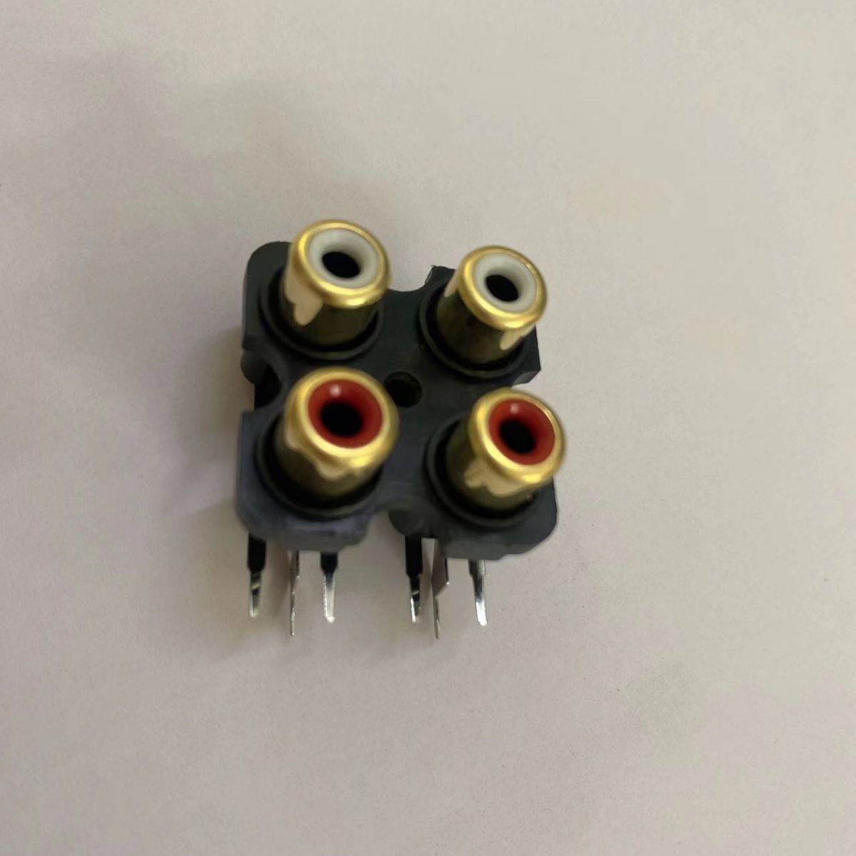 厂家直销环保全铜材质镀金卧插4孔AV同芯插座RCA莲花插座母座