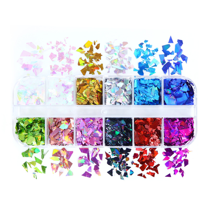 12 Boxed Large Shard Laser High Brightness Nail Art Sequins Irregular Mixed Color Cellophane Nail Art Sequins Decorations 12 Boxed Large Shard Laser High Brightness Nail Art Sequins Irregular Mixed Color Cellophane Nail Art Sequins Decorations