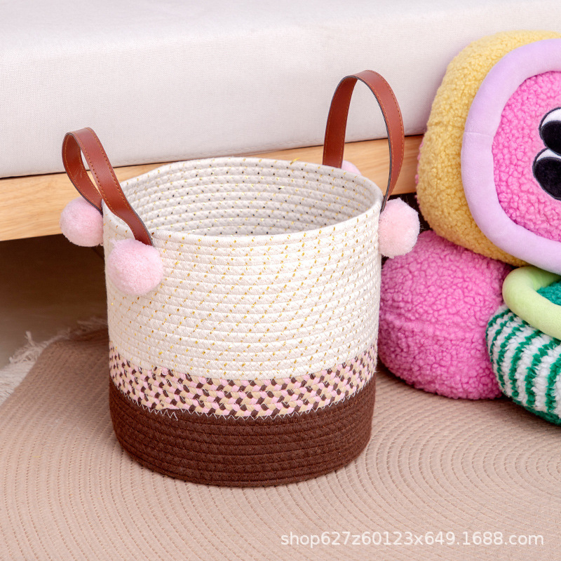 Cesta de almacenamiento tejida con cuerda de algodón, barril de almacenamiento, juguetes de mesa, artículos diversos, canasta de ropa sucia, canasta de lavandería, caja de almacenamiento