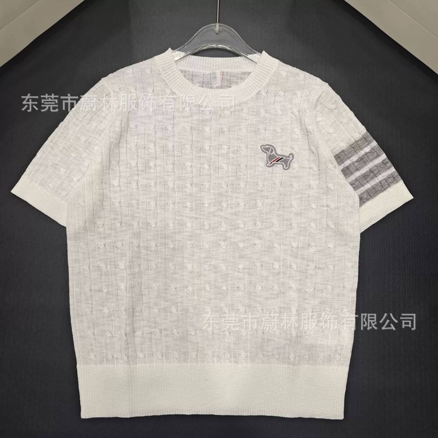 学院风刺绣四条杠圆领短袖针织上衣女麻花百搭显瘦仿冰曲T恤新款