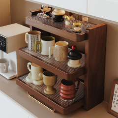 実木カップ棚台面黒胡桃カップ収納棚水杯棚カップコーヒーカップテーブル棚