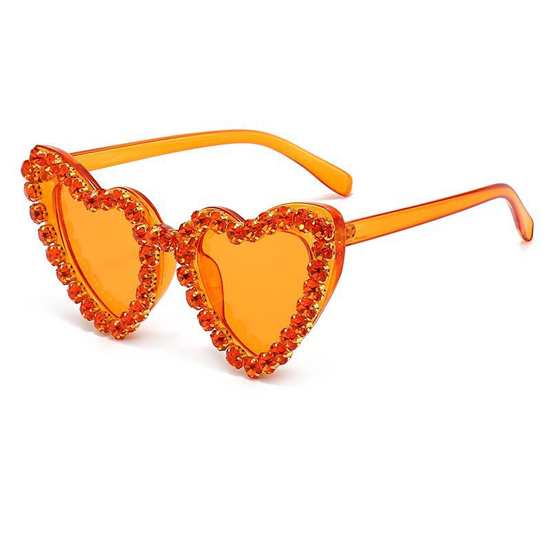 Lunettes de soleil pour homme en forme de cœur, couleur pêche, élégantes et printanières, protection UV, ornées de strass. Accessoire de mode de haute qualité._voghion.com