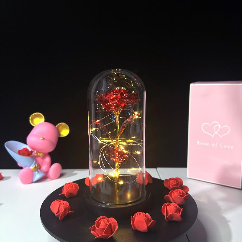 Flor eterna Pantalla de Cristal 520 regalo hoja de oro rosa flor artificial caja de regalo de cumpleaños decoración creativa lámpara