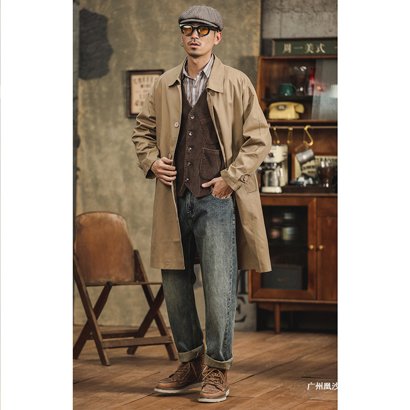 무료 배송 미국 복고풍 윈드 브레이커 재킷 남성 중간 길이 2024 새로운 유키히 남성 루즈 코튼 코트 Huangsha