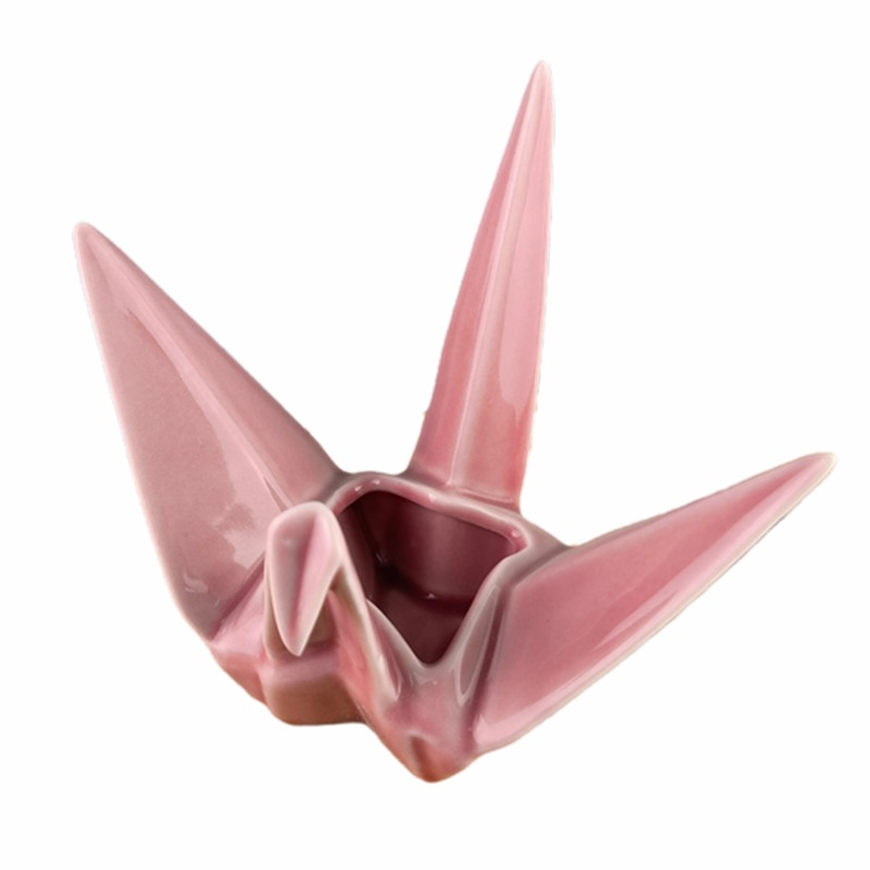 Cerámica creativa grúa de papel origami oficina de almacenamiento adornos para el hogar decoración de maceta azul suave decoración de porcelana