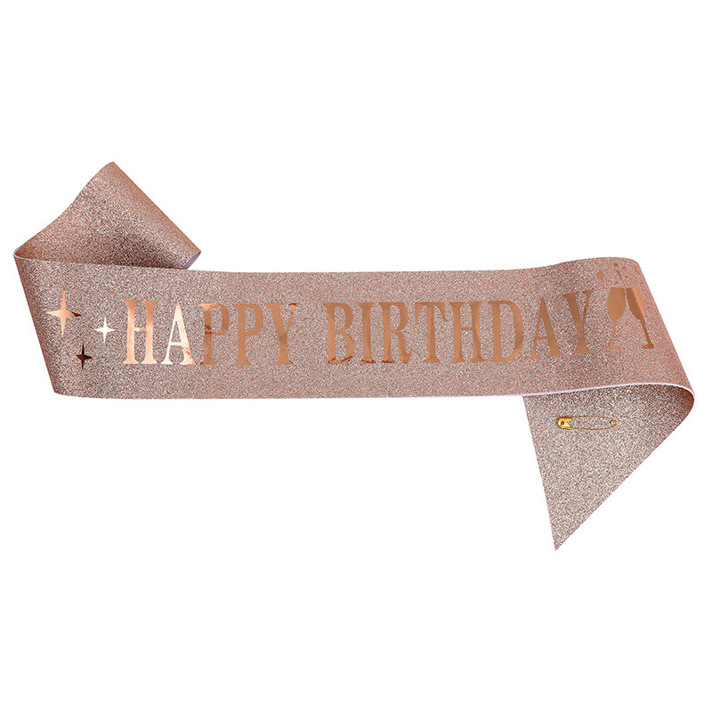 Cumpleaños en stock, banda de cumpleaños, correa de etiqueta, corona de oro rosa, correa de hombro