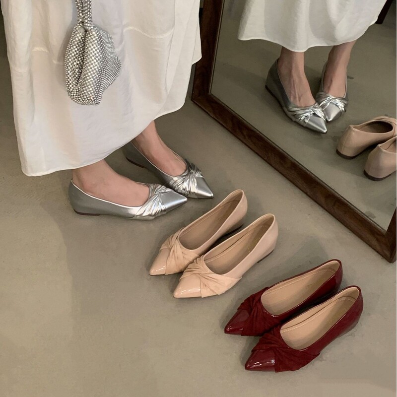 2025 New Style Elegant French-Style Slip-On Pointed-Toe Shoes with Bowknot and Hidden Heel for Women 2025 New Style Elegant French-Style Slip-On Pointed-Toe Shoes with Bowknot and Hidden Heel for Women