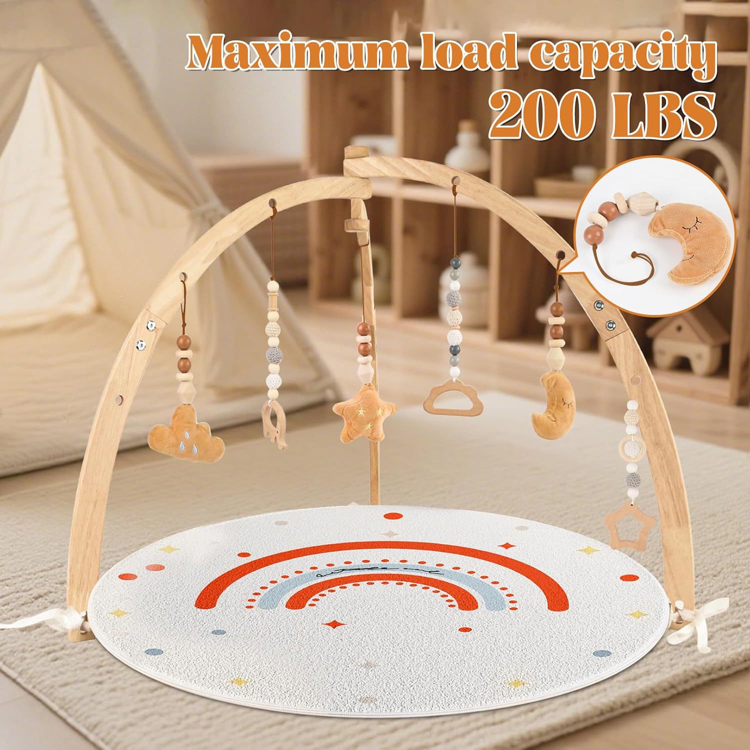 Baby Play Gym & Activity Mat 6 Detachable Sensory Toys Easy Foldable Tummy Time Mat