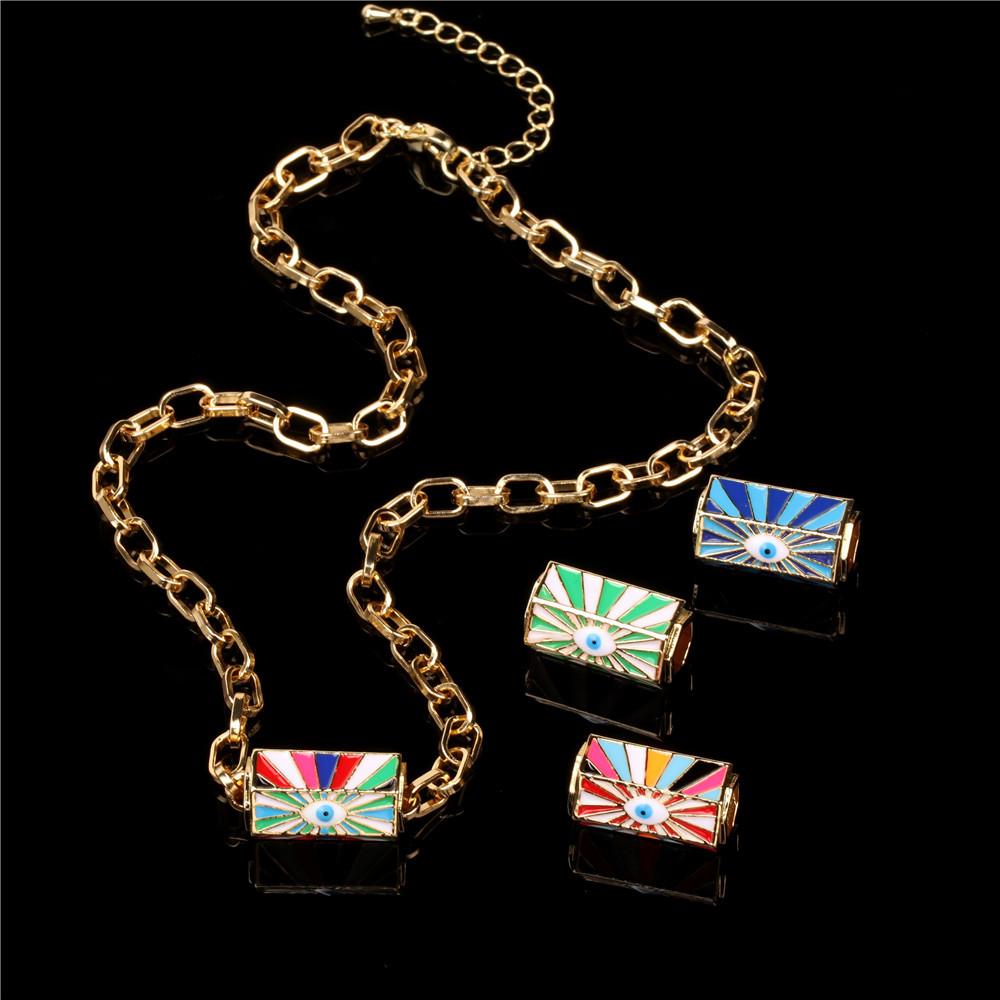 Devilu0027s Eye Copper Drip Necklace Female Ins Hip Hop Tide Gold Plated Thick Chain Clavicle Chain 