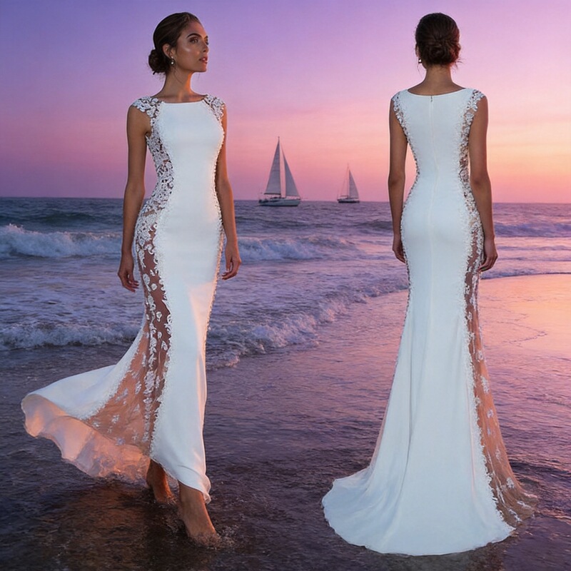 Cross-border European and American Evening Dress Lace Stitching Super Long Dress Vacation Sexy Hollow Female Amazon Factory Cross-border European and American Evening Dress Lace Stitching Super Long Dress Vacation Sexy Hollow Female Amazon Factory