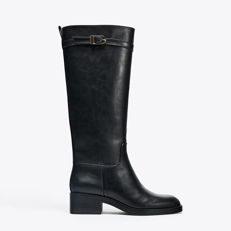 In Stock~2025 New Autumn and Winter Black Knight Boots for Women, High Thick Heel, Round Toe Boots, Buckle Leather Boots, No More Than the Knee In Stock~2025 New Autumn and Winter Black Knight Boots for Women, High Thick Heel, Round Toe Boots, Buckle Leather Boots, No More Than the Knee