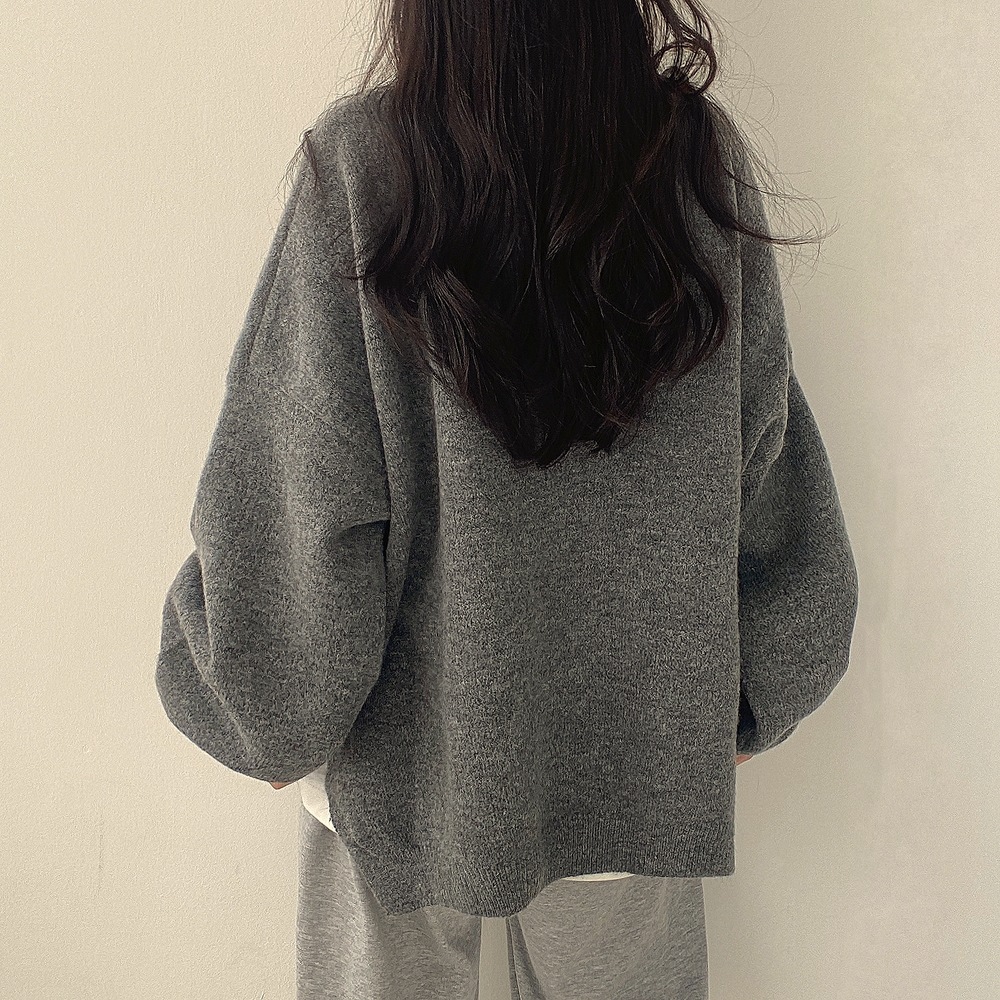 Solid Crew Neck Split Sweater Details