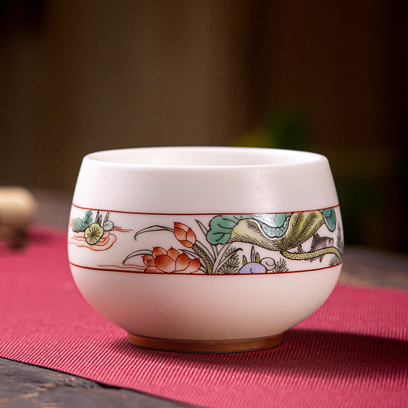 Ganador de gran cabra de jade de porcelana kung fu taza de té de cerámica maestro de esmalte de color taza de oro taza de té de inscripción de Dehua
