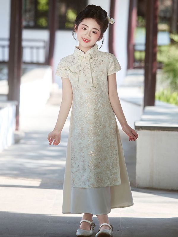 女の子のチャイナドレス、子供の中国風改良された新しい中国風の唐装ドレス、女の子の夏の古筝パフォーマンスドレス|undefined