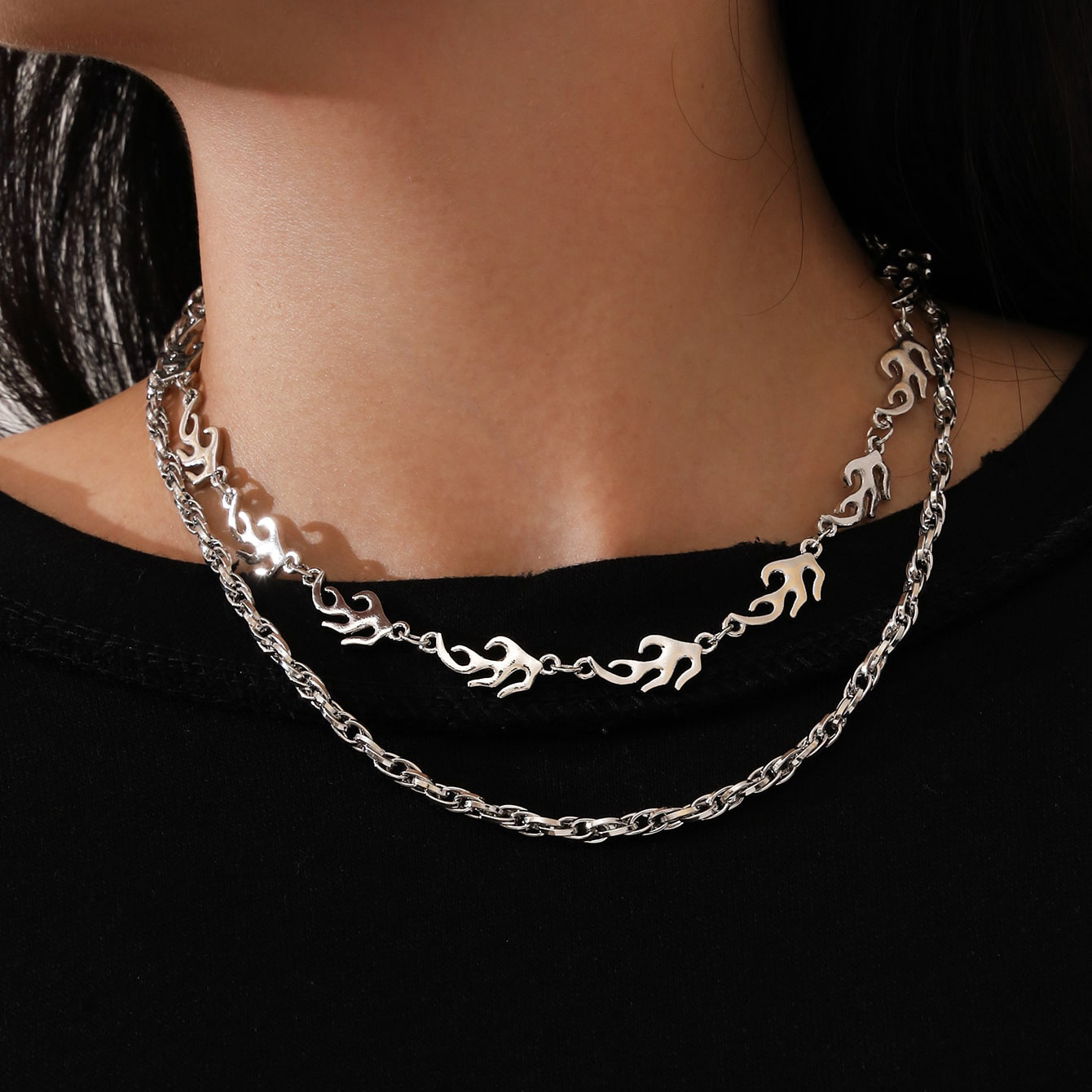 Hip-hop Flame Chain Multi-layer Alloy Necklace display picture 2