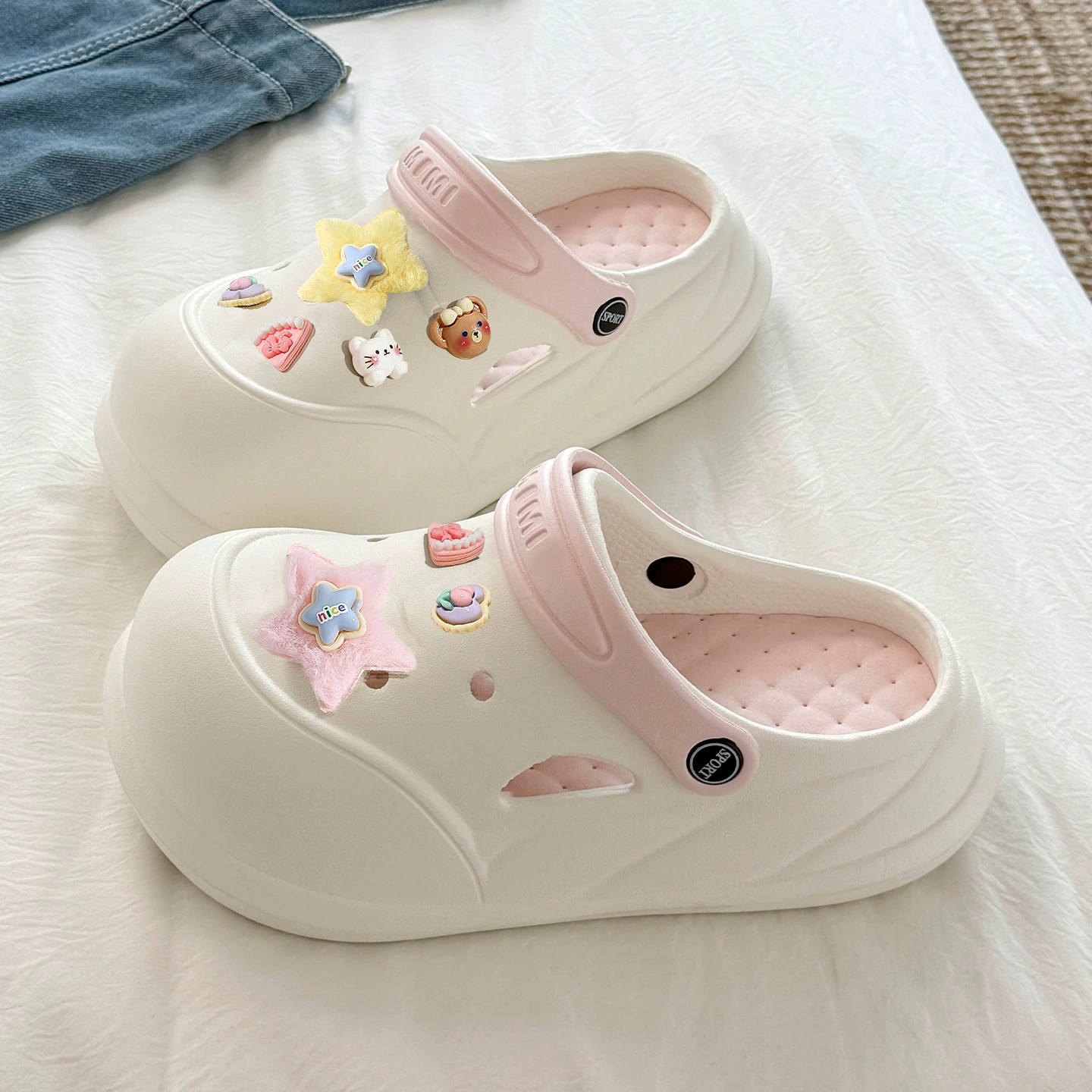 Женские летние нескользящие дышащие милые тапочки DIY Croc Shoes, высокие уличные тапочки, женские сандалии, летняя оптовая продажа