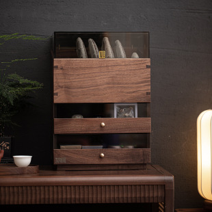 Excellent Tea Ceremony Walnut Tea Set Storage Cabinet Double Drawer Solid Wood Tea Cake Jewelry Box Tea Table Cabinet Tea Table Storage Rack