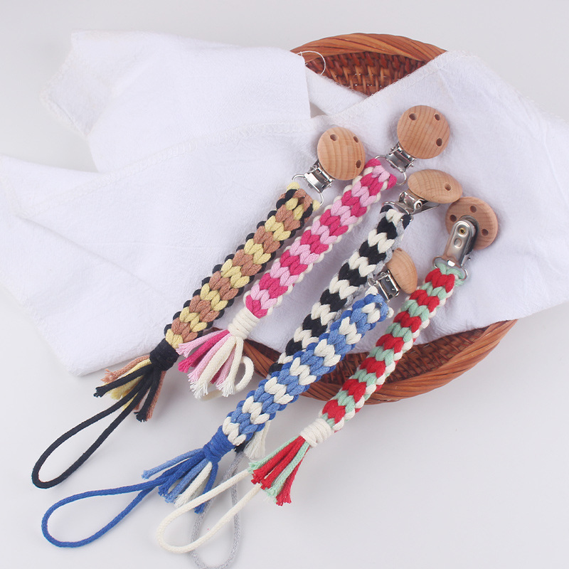 Productos para bebés haya clip de chupete de boca ancha cuerda de chupete bebé de bricolaje cadena de chupete de tira ancha tejida a mano creativa