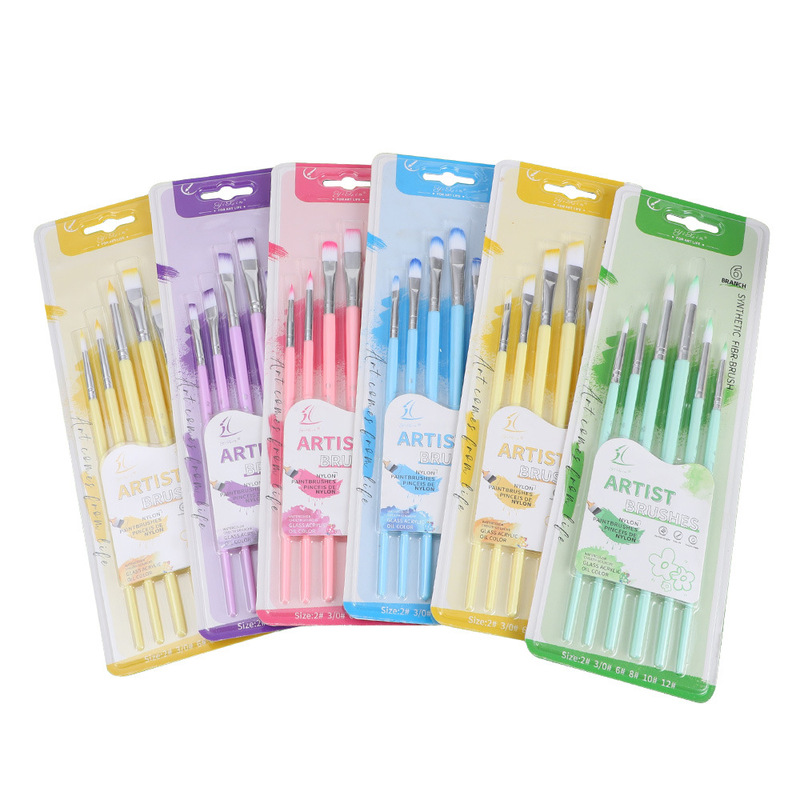 Cross-border 6 sets of art oil brush watercolor acrylic brush digital children's color painting gouache painting brush wholesale